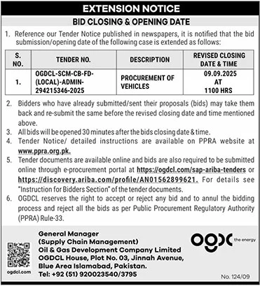Oil & Gas Development Company Limited Islamabad Tender Notice